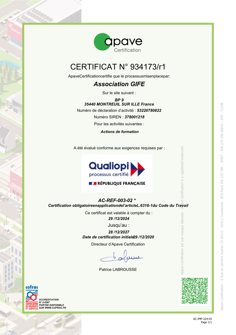 Certificat Renouvellement Qualiopi